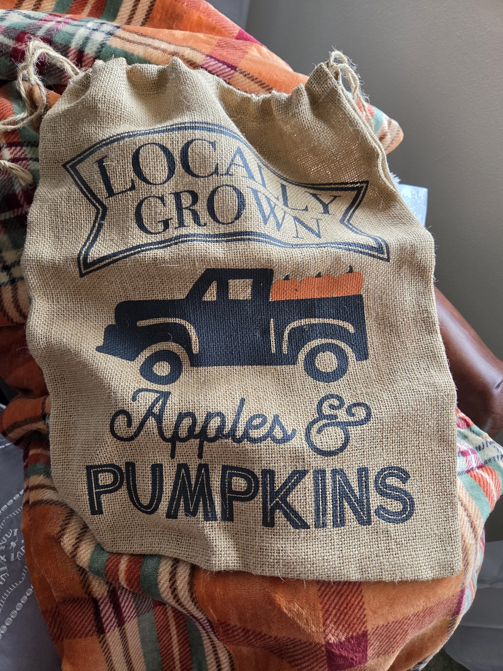 Target Burlap 'Locally Grown Apples & Pumpkins' Tote - Black & Orange